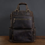 Dark Brown Full-Grain Leather Travel Retro Backpack for Men Manntara