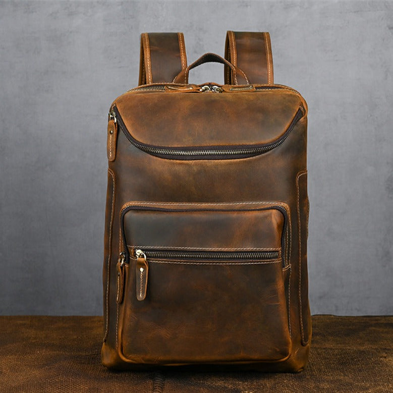 Full-Grain Leather Brown 16-inches Laptop Backpack for Men Manntara