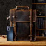 Full-Grain Leather Cowhide Brown Retro Backpack for Men Manntara