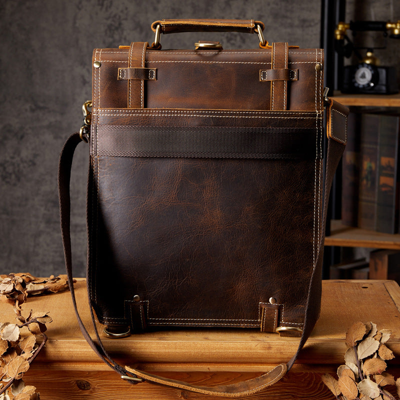 Full-Grain Leather Cowhide Brown Retro Backpack for Men Manntara
