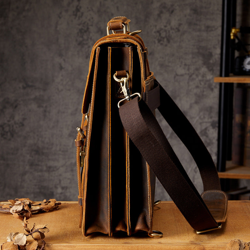 Full-Grain Leather Cowhide Brown Retro Backpack for Men Manntara