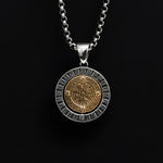 Golden Vegvísir Viking Compass Men's Necklace of Stainless Steel Manntara