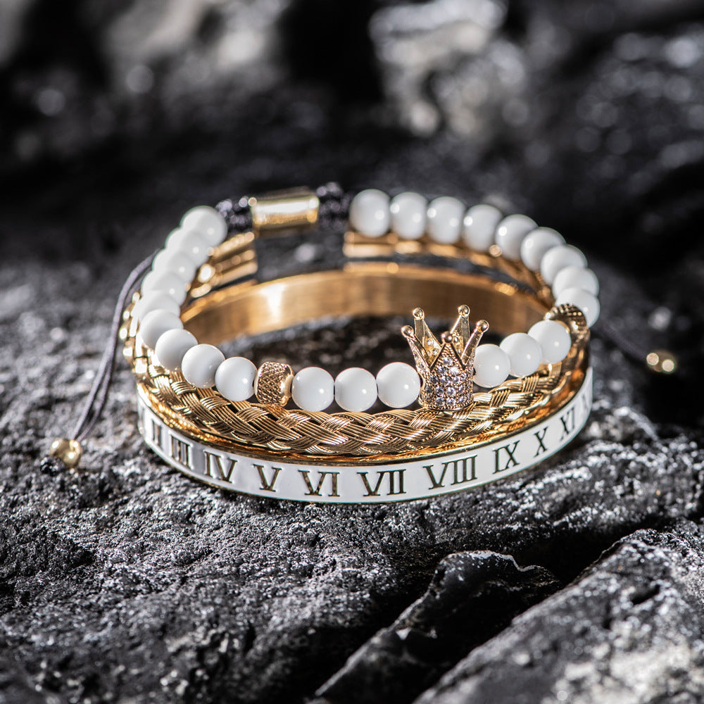 Golden & White Roman Set Bracelet For Men of Stainless Steel Manntara
