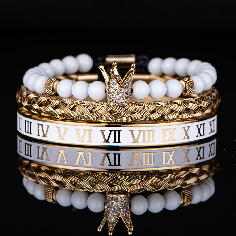 Golden & White Roman Set Bracelet For Men of Stainless Steel Manntara