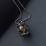 Men's Dungeon Golden Skull Gothic Necklace of Silver Stainless Steel Manntara