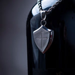Men's Silver Stainless Steel Cross Shield Religious Necklace Manntara