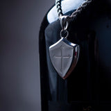Men's Silver Stainless Steel Cross Shield Religious Necklace Manntara