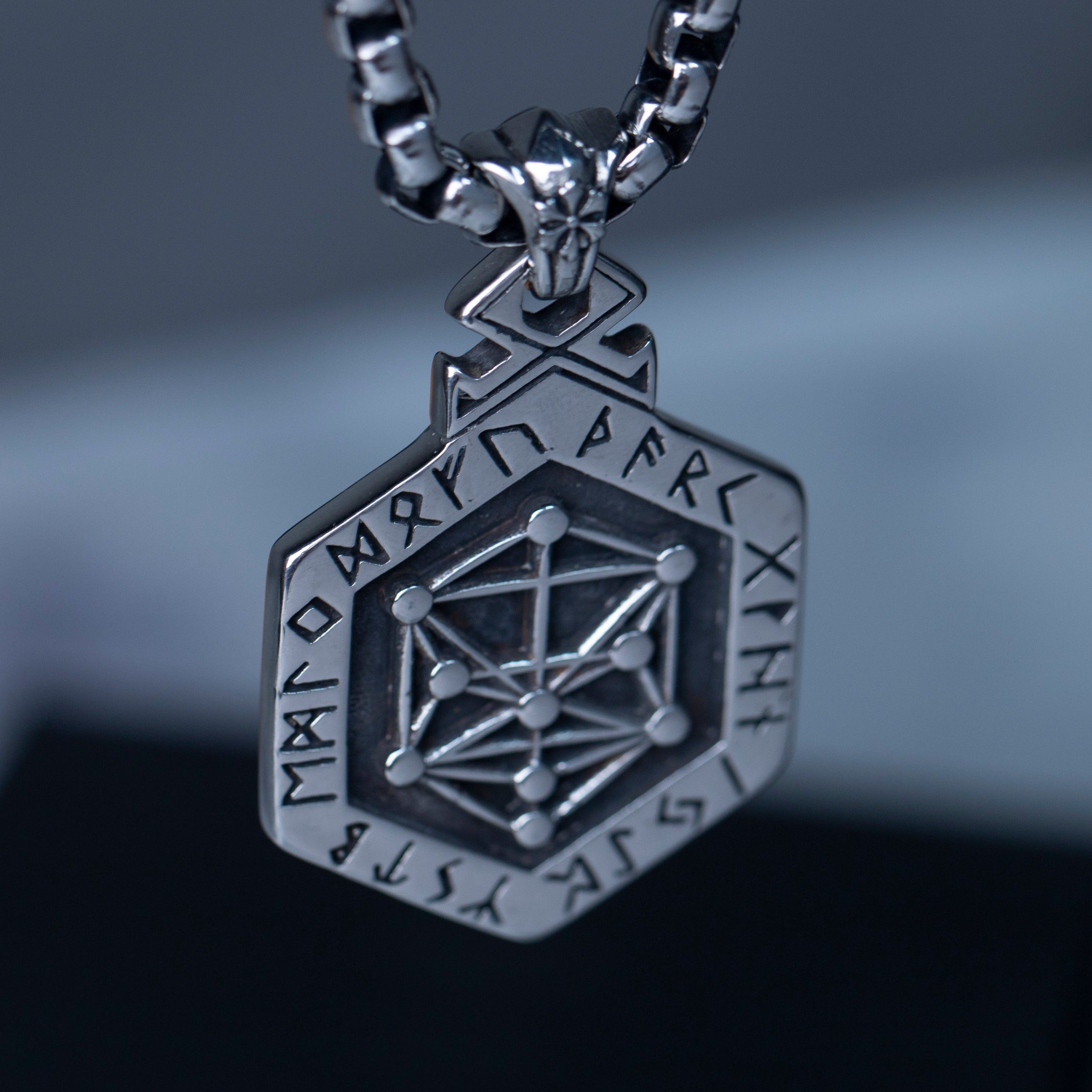 Men's Stainless Steel Viking Locket Necklace With Runes Manntara