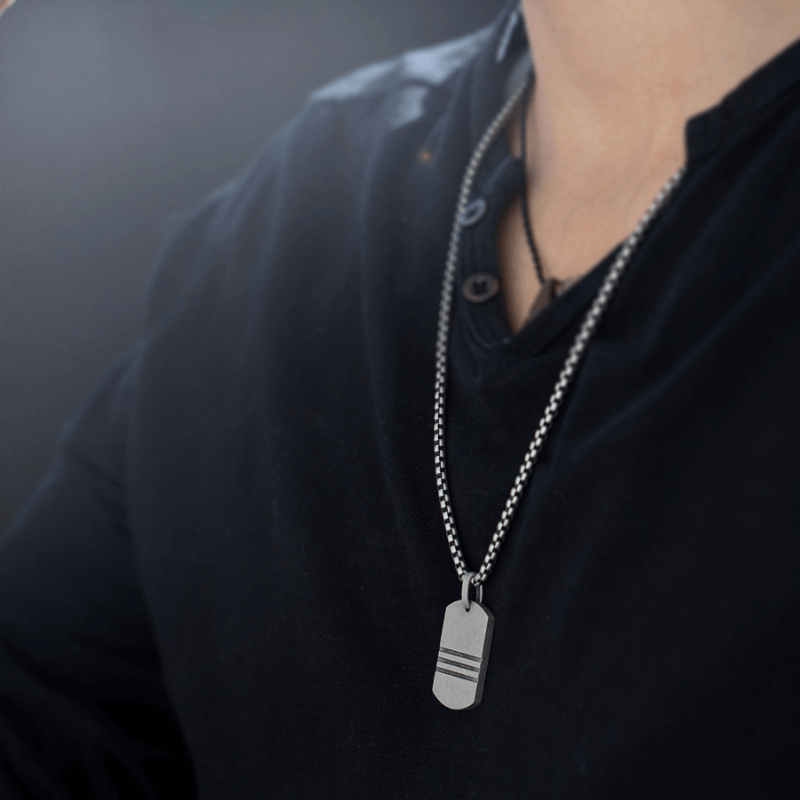 Men's Premium Silver Stainless Steel Minimalistic Military Necklace Manntara