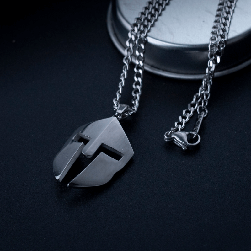 Men's Roman Gladiator Helmet Necklace of Silver Stainless Steel Manntara