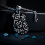 Men's Route 66 Biker Necklace of Silver Stainless Steel Manntara