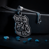 Men's Route 66 Biker Necklace of Silver Stainless Steel Manntara