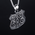 Men's Route 66 Biker Necklace of Silver Stainless Steel Manntara