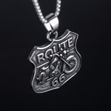 Men's Route 66 Biker Necklace of Silver Stainless Steel Manntara