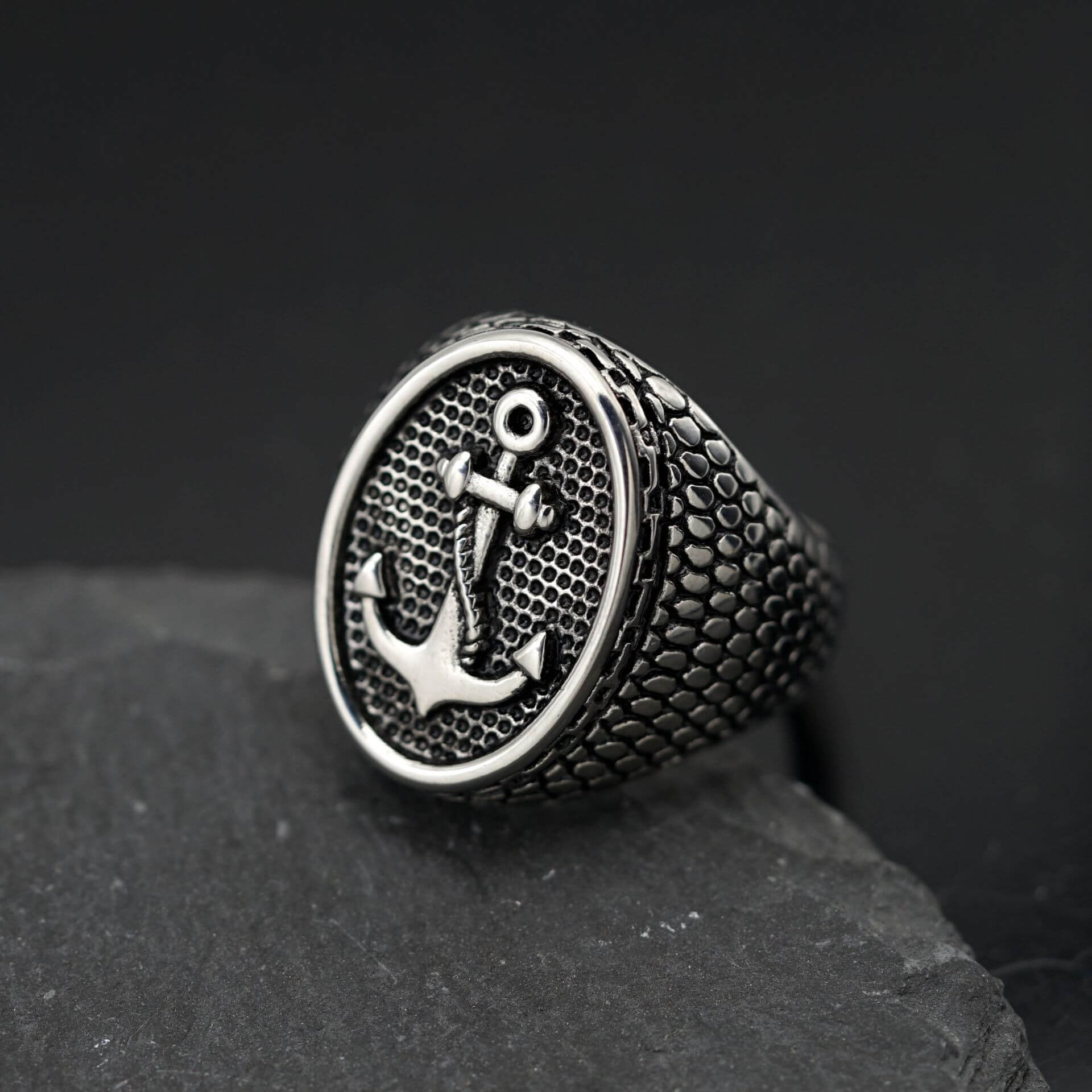 Men's Silver Stainless Steel Fashion Anchor Ring For Sea Lovers Manntara