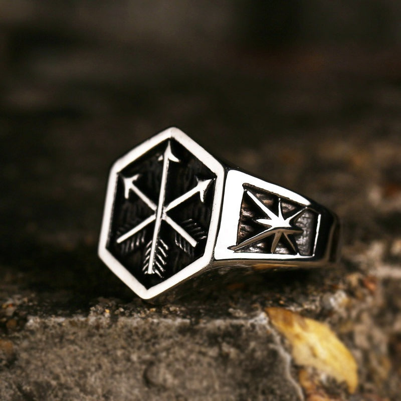 Men's Silver Stainless Steel Fashion Gothic Biker Ring With Arrow Design Manntara