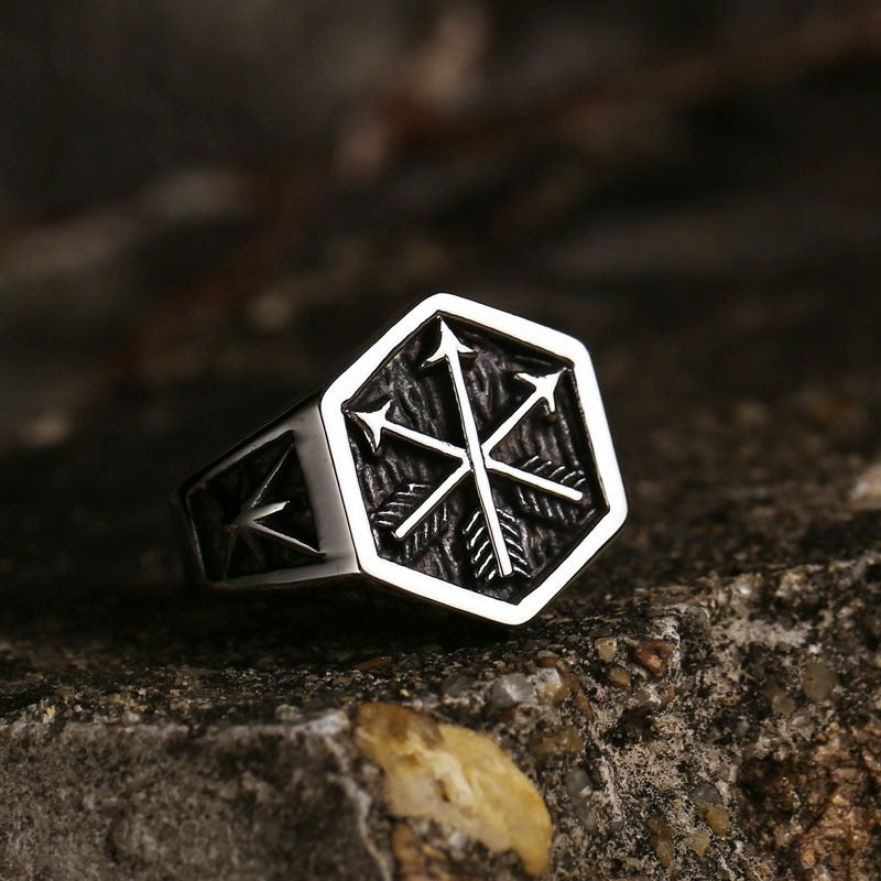 Men's Silver Stainless Steel Fashion Gothic Biker Ring With Arrow Design Manntara