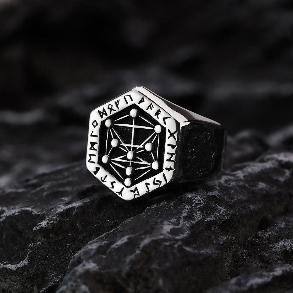 Men's Silver Stainless Steel Fashion Ring With Celtic Runes Manntara