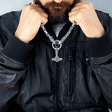 Men's Silver Stainless Steel Mjolnir Viking Necklace Manntara