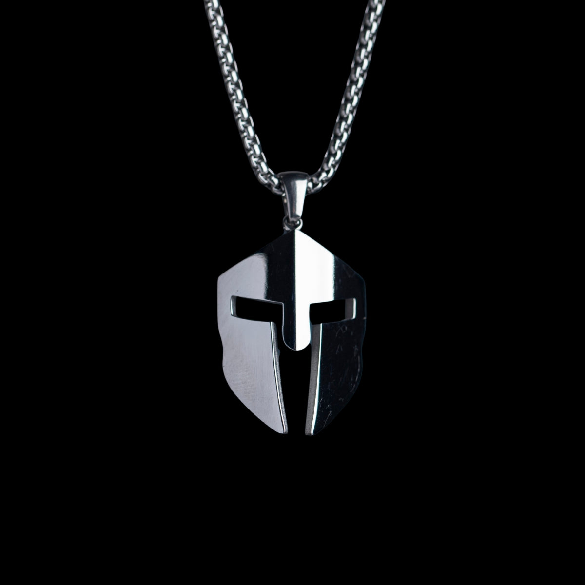Men's Spartan Corinthian Helmet Necklace of Silver Stainless Steel Manntara