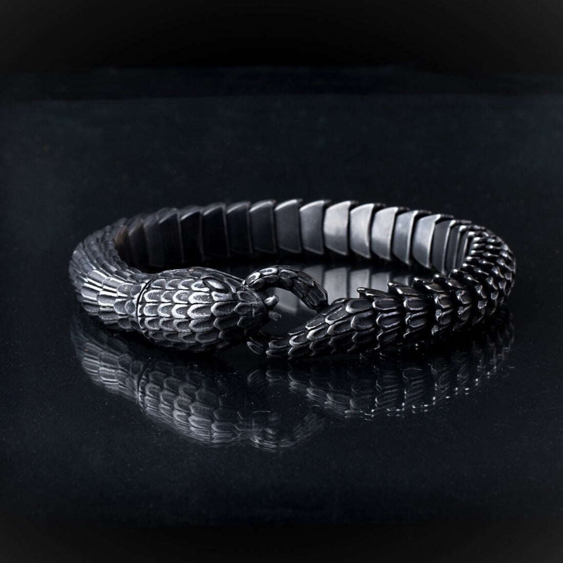 Premium Stainless Steel Black Snake Bracelet for Men, 23 cm