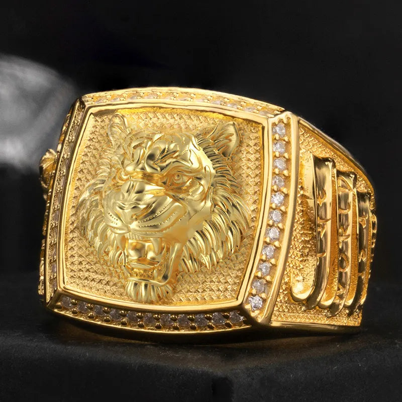 S925 Golden-Silver Chinese Tiger Biker Gothic Ring For Men