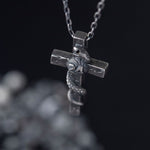 S925 Silver Black Gothic Cross with Snake Necklace For Men Manntara