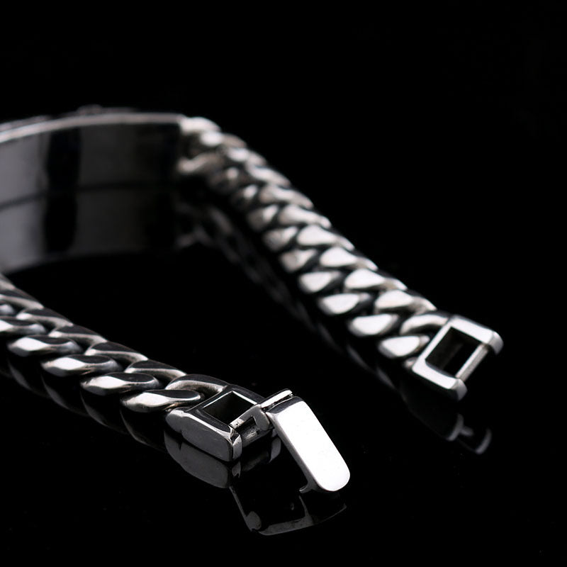 S925 Silver Casual Feather Blue Stone Bracelet for Men Manntara