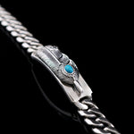 S925 Silver Casual Feather Blue Stone Bracelet for Men Manntara