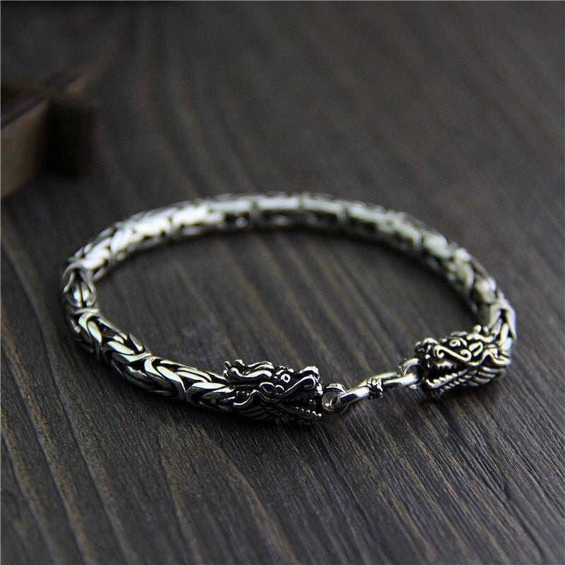 S925 Silver Chinese Dragon Chain Bracelet Bangle for Men Manntara