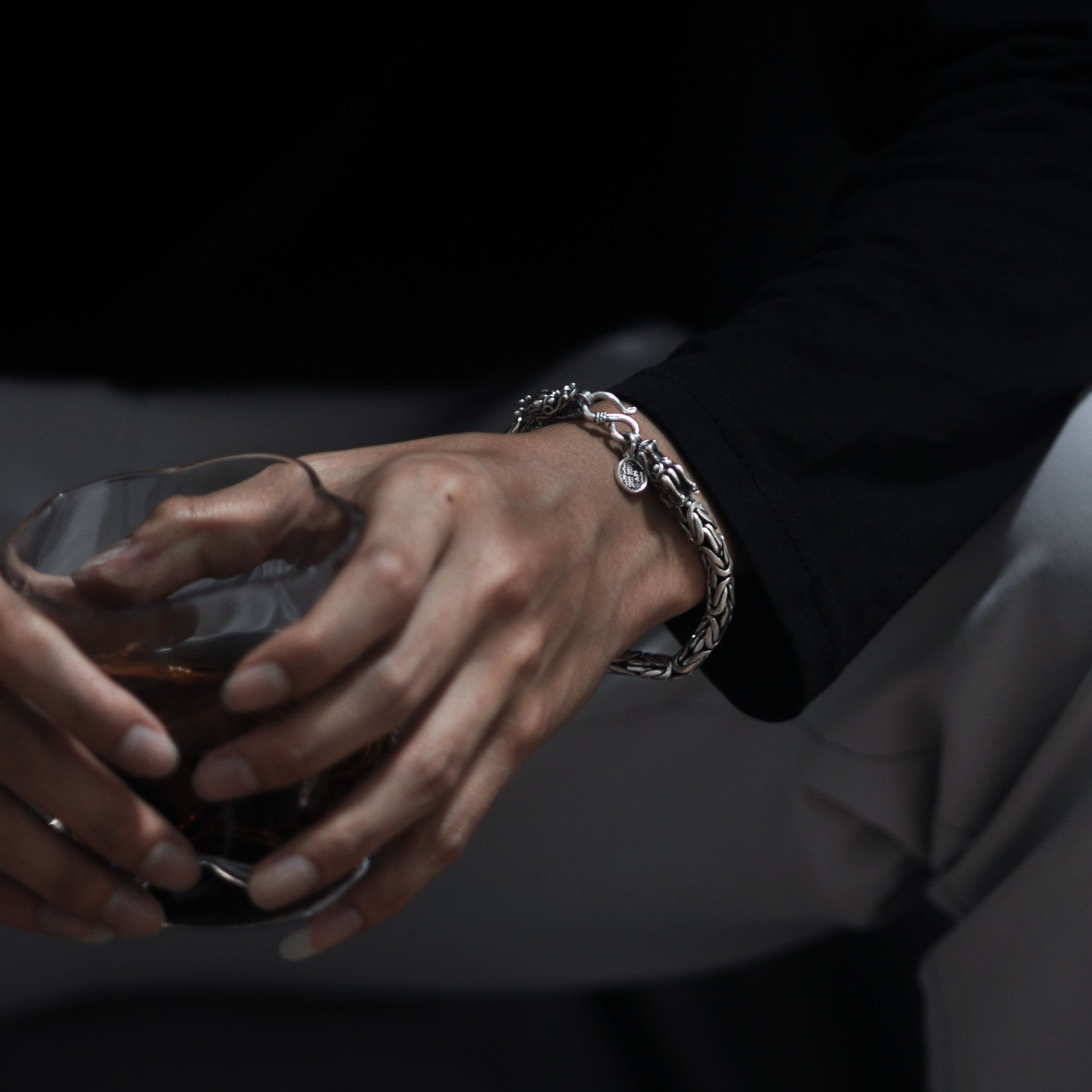S925 Silver Chinese Dragon Chain Bracelet Bangle for Men Manntara
