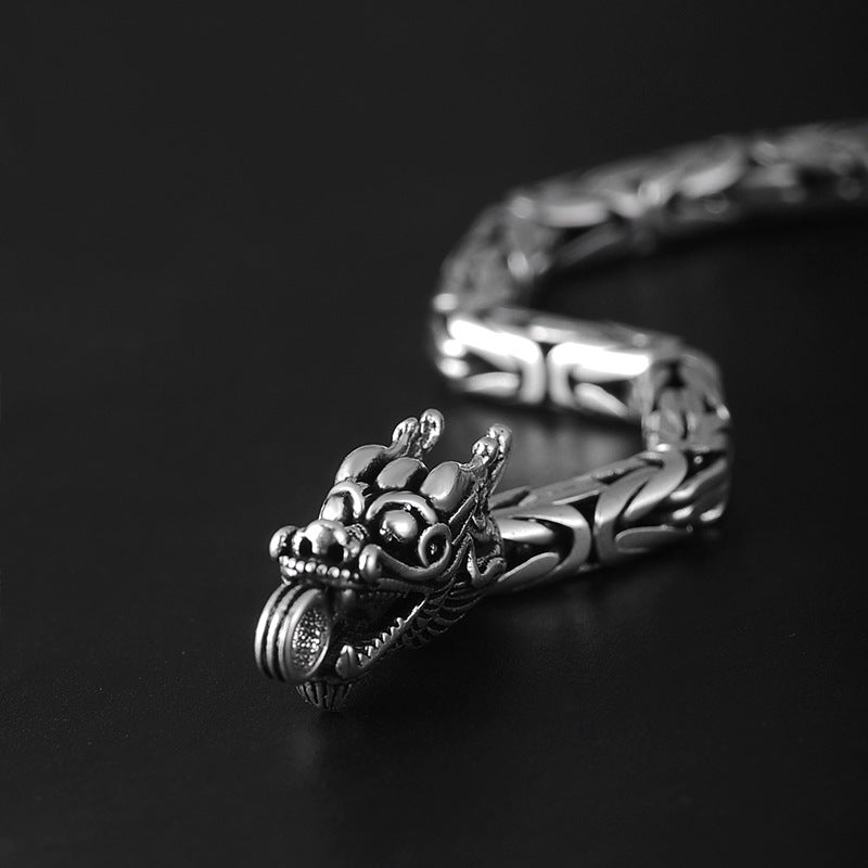 S925 Silver Chinese Dragon Chain Bracelet Bangle for Men Manntara