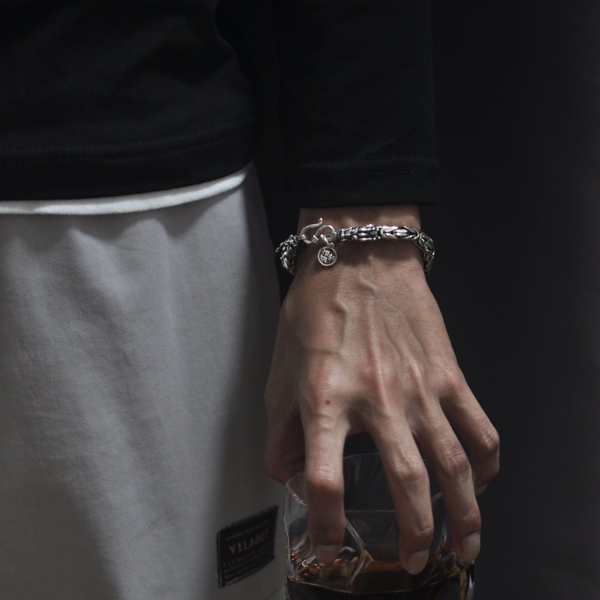 S925 Silver Chinese Dragon Chain Bracelet Bangle for Men Manntara