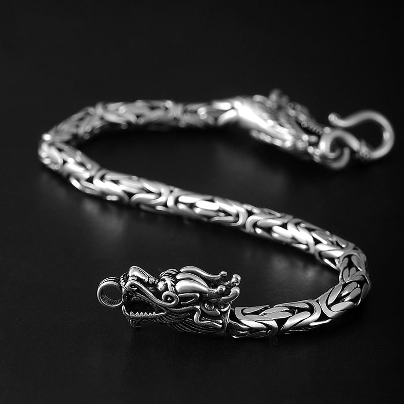 S925 Silver Chinese Dragon Chain Bracelet Bangle for Men Manntara
