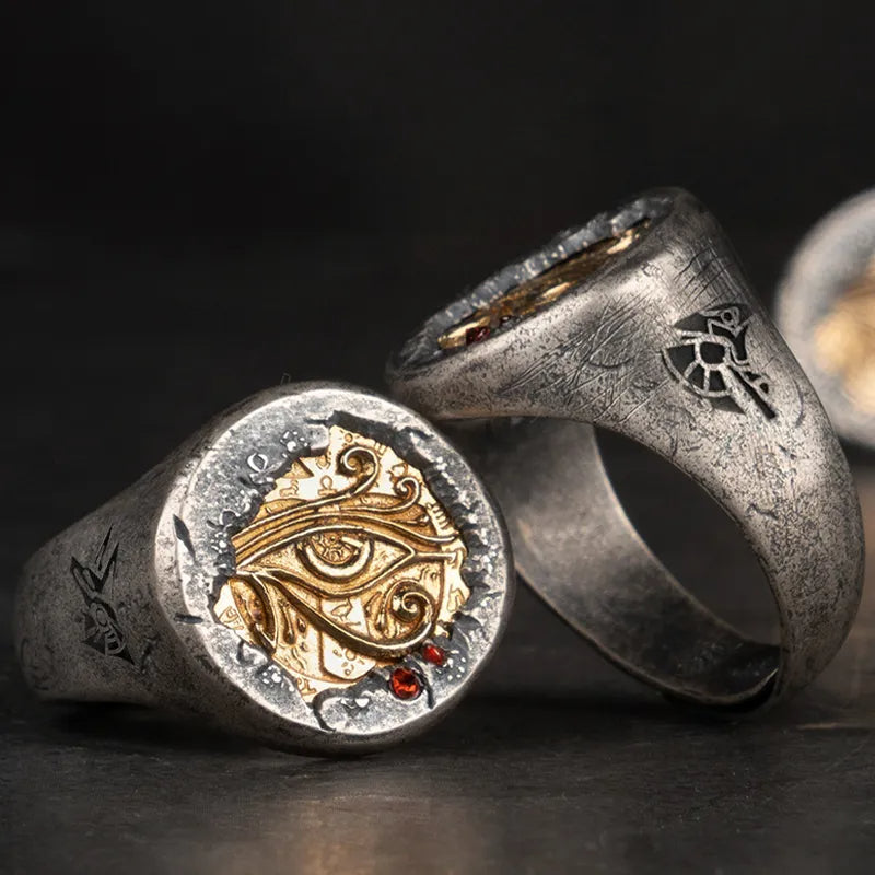 S925 Silver Golden Horus Eye Ring For Men Manntara