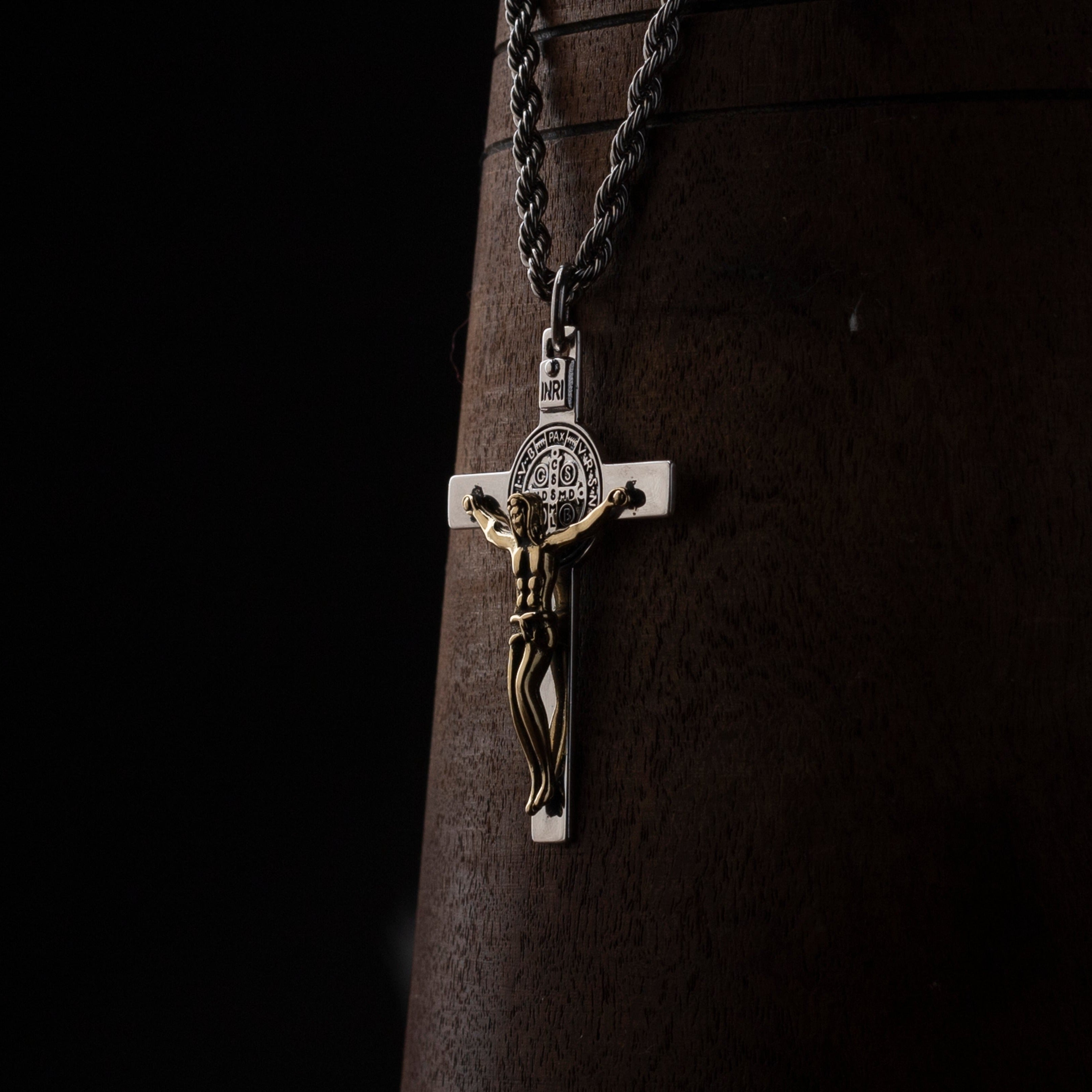 S925 Silver Golden Jesus Cross Crucifix Necklace For Men Manntara
