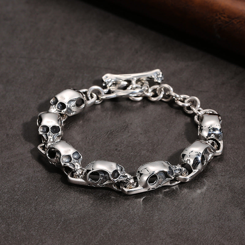 S925 Silver Gothic Skull Chain Bracelet for Men Manntara