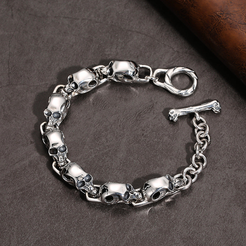 S925 Silver Gothic Skull Chain Bracelet for Men Manntara