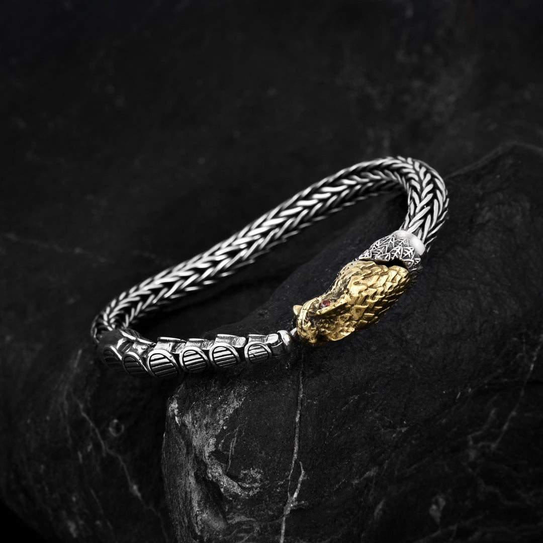 S925 Silver Leviathan Dragon Golden Silver Viking Bracelet for Men Manntara