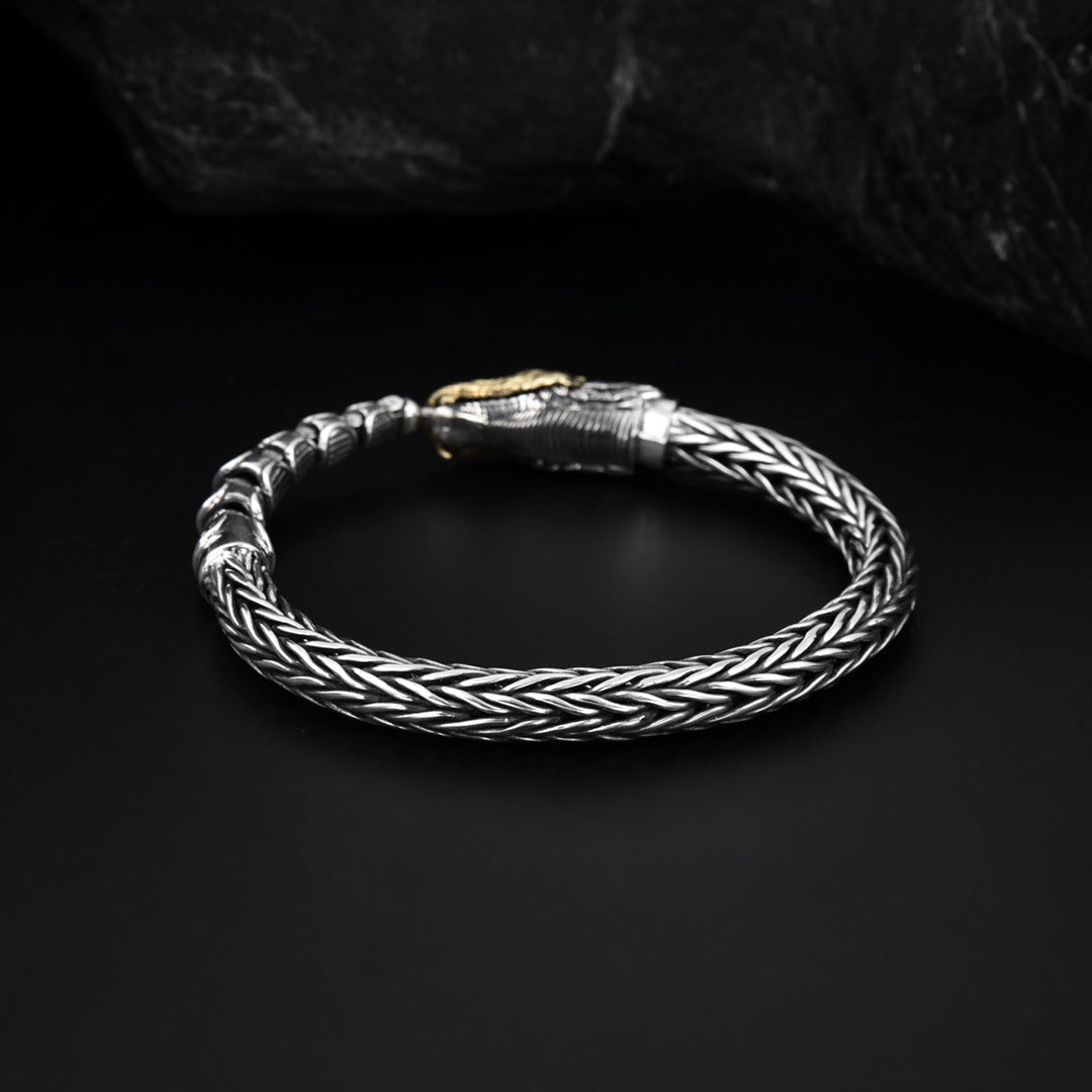 S925 Silver Leviathan Dragon Golden Silver Viking Bracelet for Men Manntara