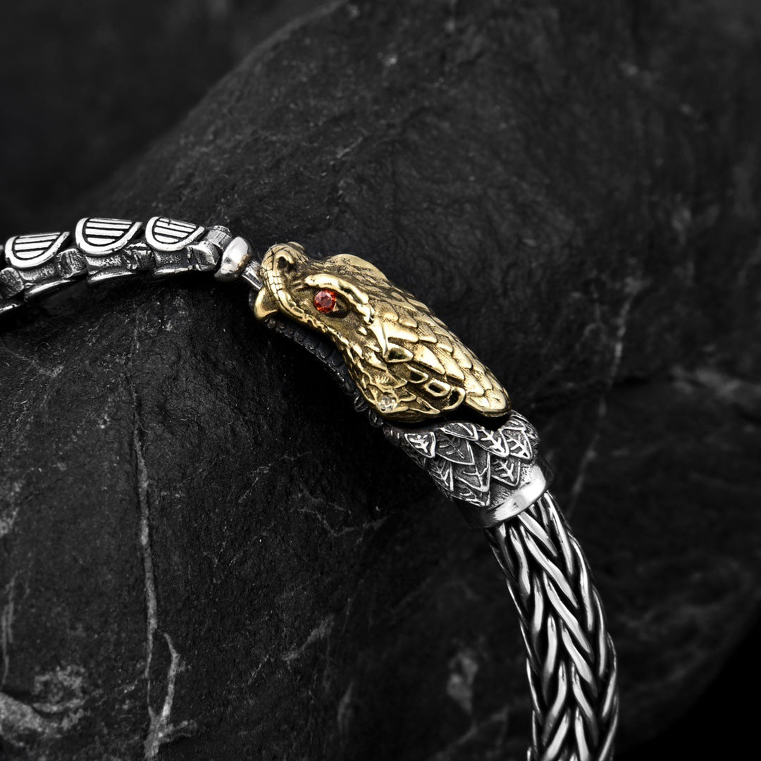 S925 Silver Leviathan Dragon Golden Silver Viking Bracelet for Men Manntara