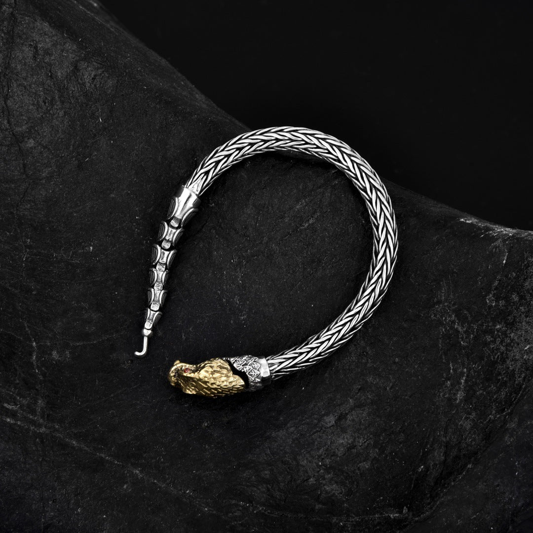 S925 Silver Leviathan Dragon Golden Silver Viking Bracelet for Men Manntara