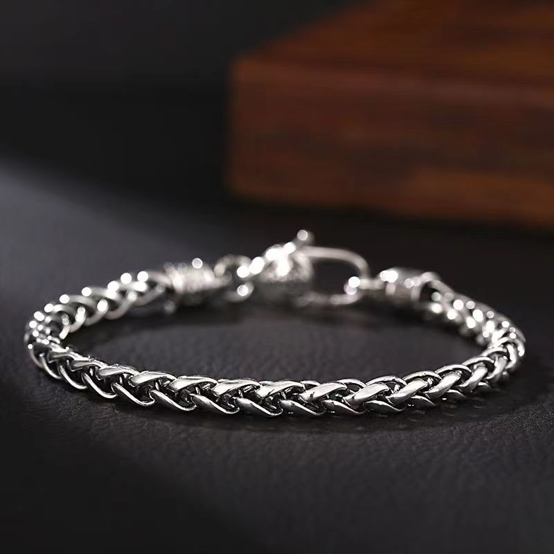 S925 Silver Mantra Wheat Chain Bracelet For Men Manntara