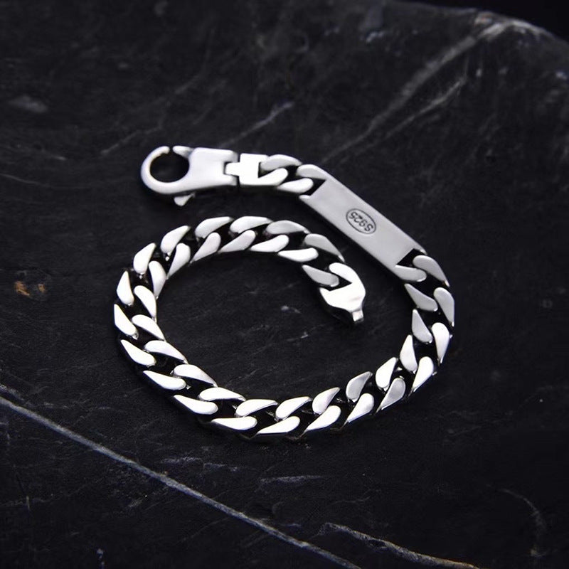 S925 Silver Retro Punk Bare Silver Biker Bracelet for Men Manntara