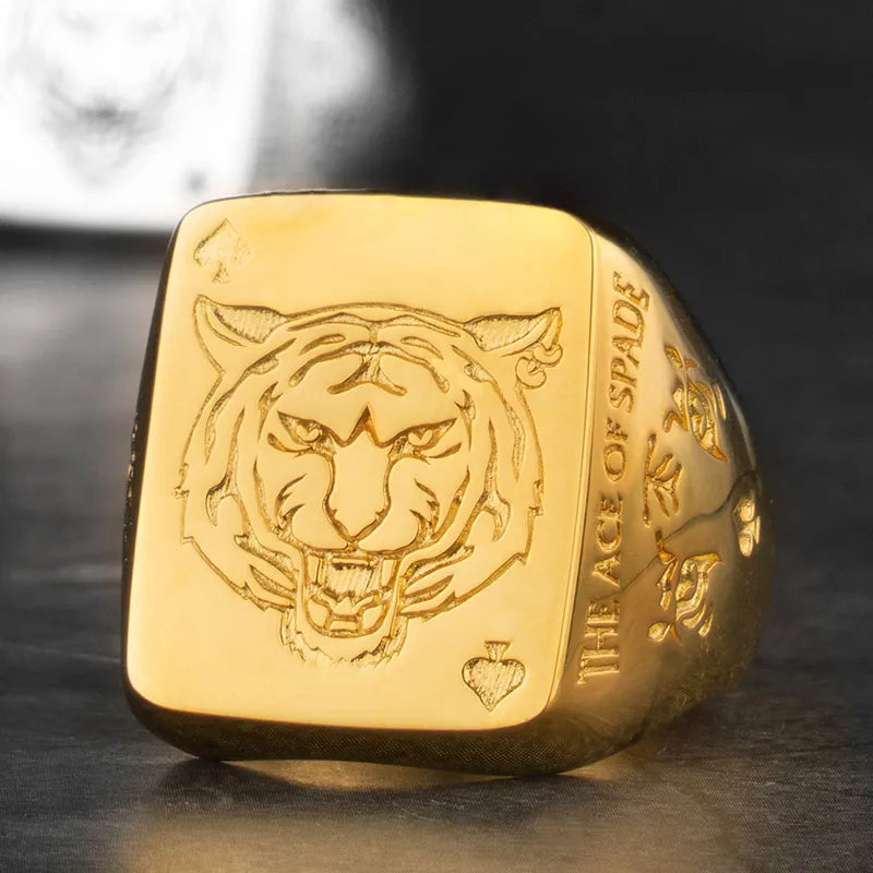 S925 Silver Spade Silver-Golden Chinese Tiger Ring For Men Manntara