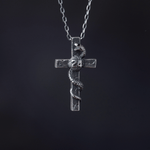 S925 Silver Black Gothic Cross with Snake Necklace For Men Manntara