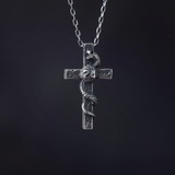 S925 Silver Black Gothic Cross with Snake Necklace For Men Manntara