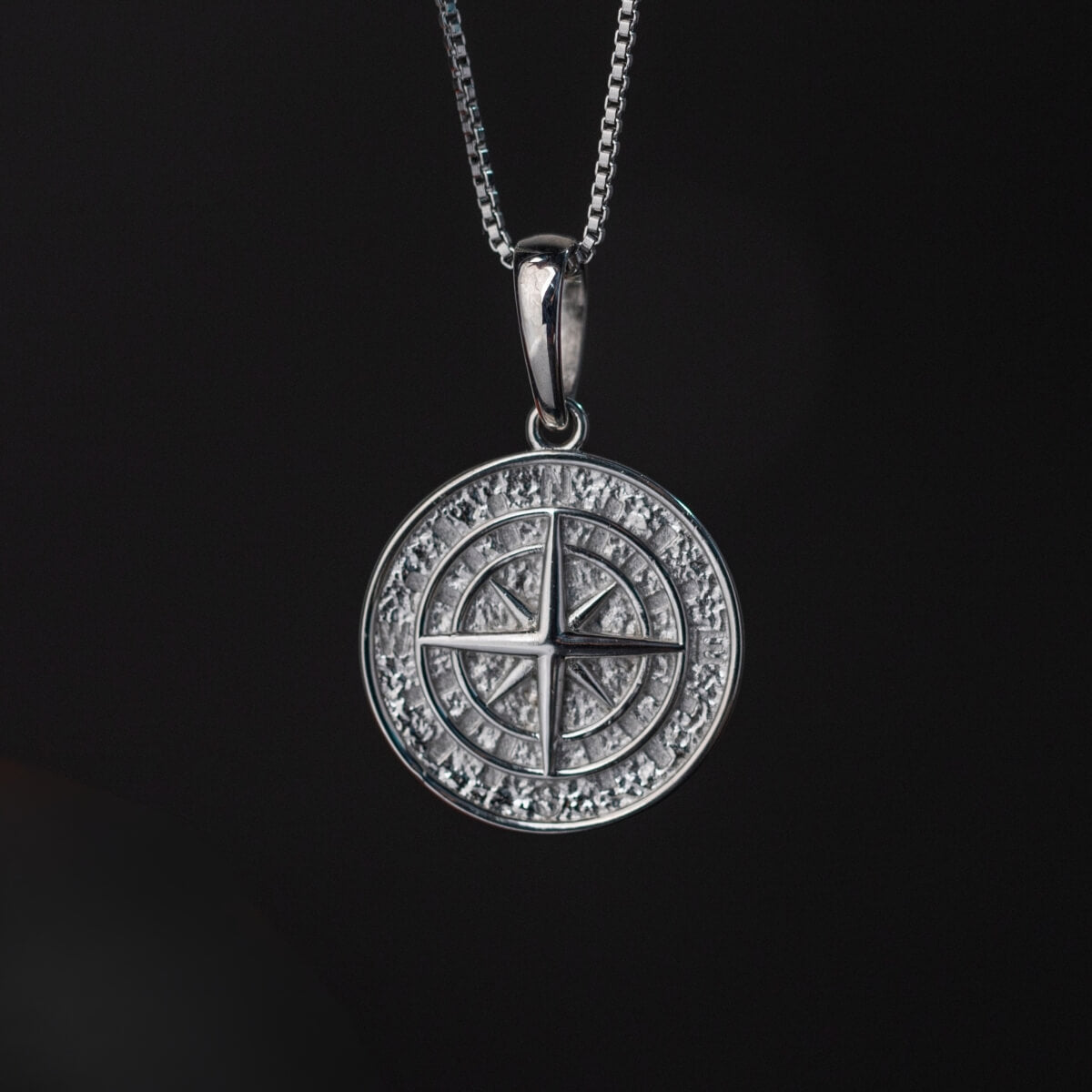 S925 Silver Compass Pendant with Chain for Men Manntara