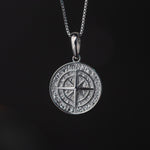 S925 Silver Compass Pendant with Chain for Men Manntara