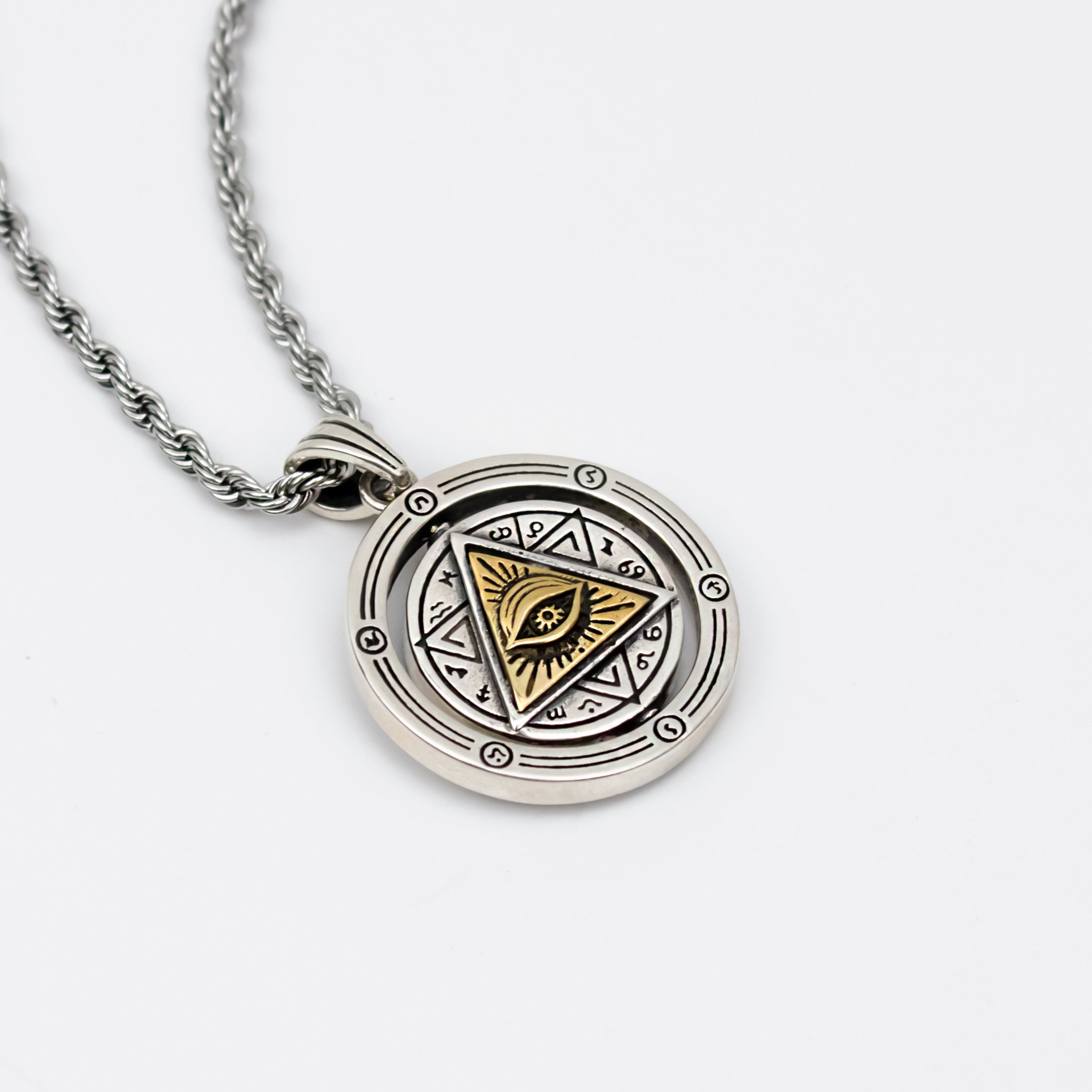 S925 Silver Golden Eye of Providence Egyptian Necklace for Men Manntara